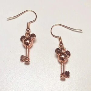 Rose Gold Mickey Mouse Key Disney Handmade Drop Earrings